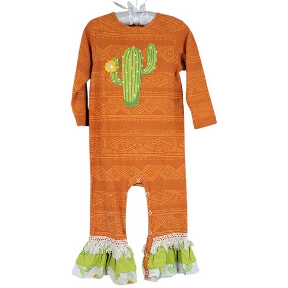 Ricrac & Ruffles Cactus Coture Ruffled Ankle Jumpsuit Romper Girls Size 24mo - Picture 1 of 11